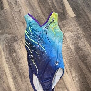 GK Blue and Green One Piece Swimsuit with Abstract Pattern